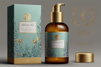 design cosmetic, skin care, hair oil label and box packaging