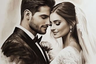 draw a couple portrait wedding portrait illustration