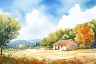draw watercolour illustration of house or building