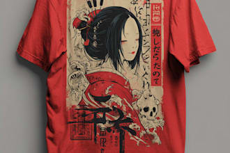 create a custom japanese t shirt illustration
