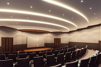design 3d seminar hall, conference room,event space decor, auditorium layout,cgi