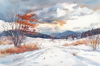 paint realistic landscape watercolor painting illustration