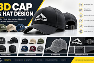 create a 3d cap and hat design with realistic rendering