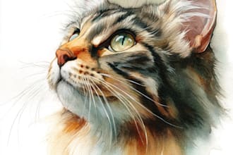 make watercolor pet portrait, dog portrait cat portrait