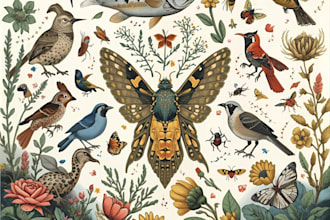 draw wonderful animals, birds, fish and insects