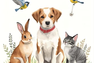 do watercolor dog cat bunny bird pet farm