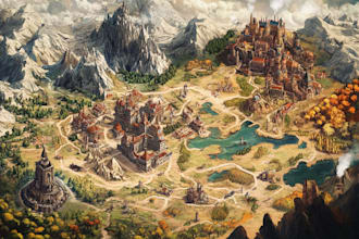 detailed fantasy map for your novel, boardgame