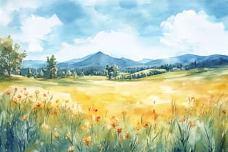handrawn watercolor landscape on paper