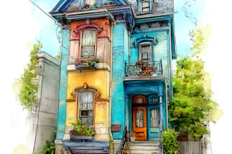paint your house in watercolor painting style