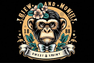 do high quality vintage monkey logo  with t shirt design