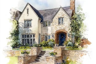 edit your house photo in a luxury watercolor painting style