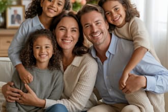 custom realistic family group portrait in watercolor style