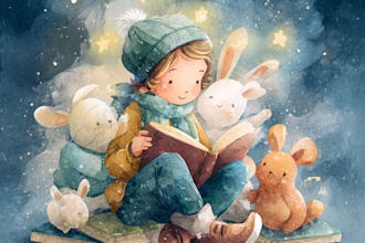 draw christmas children story book illustration