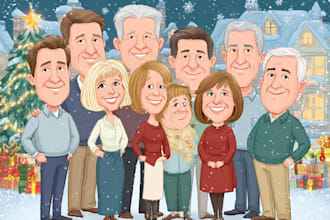 draw christmas cartoon caricature character with full brand