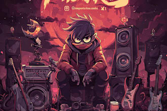 create anime cartoon artwork for album and music covers