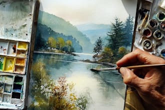 draw watercolor drawings of landscape designs or home gardens
