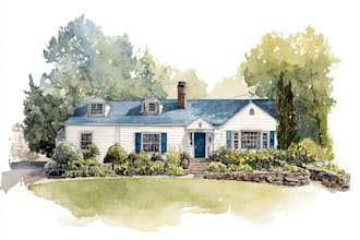 draw house illustration watercolor style