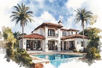 draw a watercolor house painting