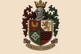 create an elegant, royal, and highly detailed coat of arms or family crest logo