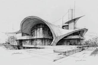 hand draw architectural sketches interior and exterior