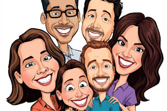 draw group cartoon, caricature based on your photo