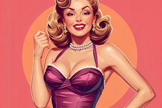 draw a pin up girl and pin up girl illustration