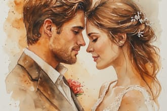 design a hand painted watercolor couple artwork