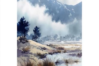 create a hand drawn watercolor landscape illustration