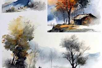 draw a watercolor landscape illustration