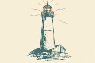 deaign a vintage lighthouse logo t shirt design