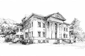 draw detailed line art or sketch illustration of your building