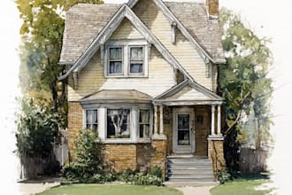 do an watercolor house portrait