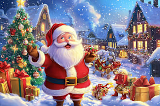 illustrate kid whimsical christmas book illustration