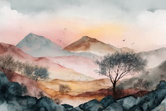 draw a watercolor landscape illustration