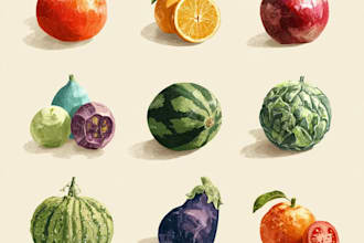 illustrate digitally realistic fruits or veggies