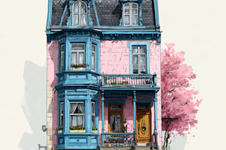 paint a watercolor house portrait or city space illustration