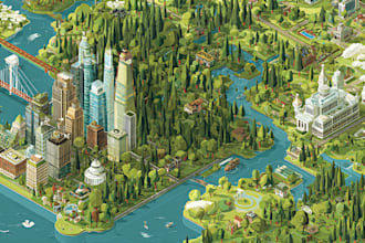 draw isometric projection illustration infographics and map