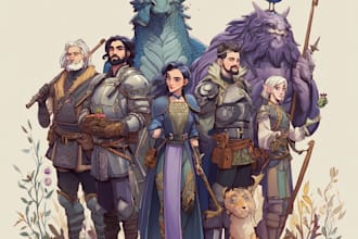 create dnd party art, fantasy character for dnd party