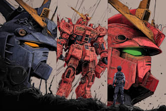 create retro mecha or scifi gundam art