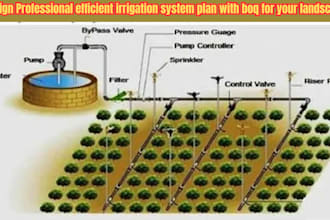 design efficient irrigation system plan with boq for landscape, residential area