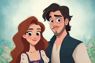 custom disney style couple character art