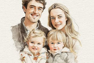 make an portrait art, family portrait with watercolor painting