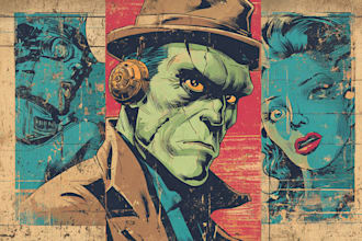 make illustration in distressed retro and comic style