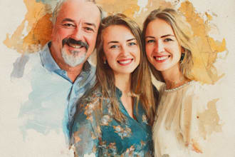 merge multiple photos into amazing watercolor family portrait
