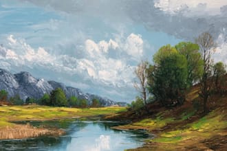 paint landscape in real oil painting on canvas