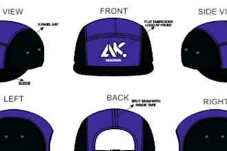design a hat and cap with tech pack with mockup