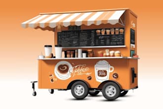 design food cart, food stall, food truck, food stand, vehicle wrap design