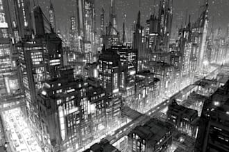 draw illustration of futuristic cyberpunk city