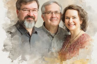 a family portrait with digital watercolor painting