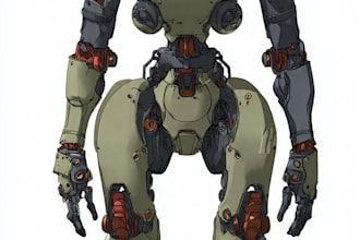 draw mecha and robot reference sheet in anime style